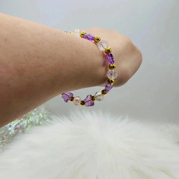 Purple Butterfly Charm Beaded Bracelet - Picture 6 of 7